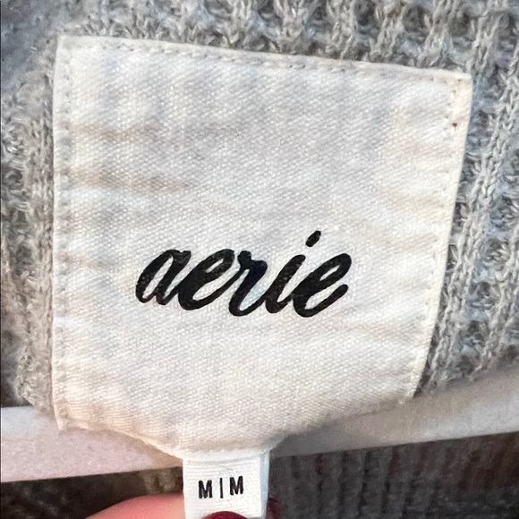 Aerie Gray Waffle Knit Half-Zip Sweatshirt - Picture 2 of 3